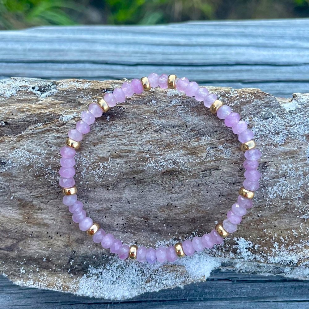 Sunset bracelet lavender quartz bead bracelet + 14k gold filled rondelle beads